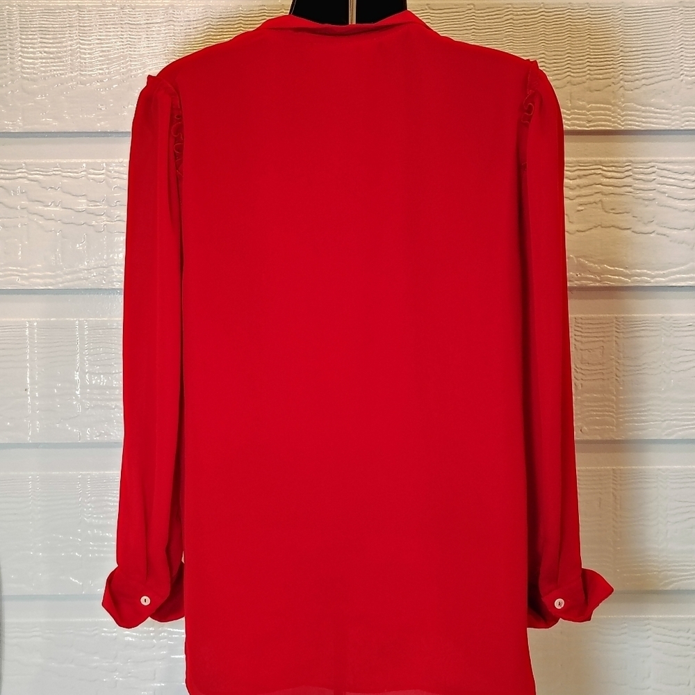Catherine Malandrino Womens Size Small Red Long Sleeve Blouse Ruffle Front - Picture 5 of 8